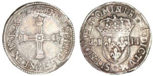 Henri IV - Quart d'écu croix batonnée couronnée 1603 C (Saint-Lô)