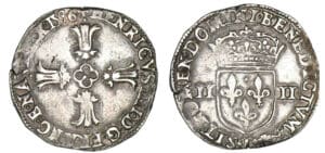 Henri IV - Quart d'écu croix feuillue 1596 L (Bayonne)