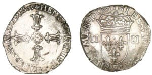Henri IV - Quart d'écu croix feuillue 1603 F (Angers)
