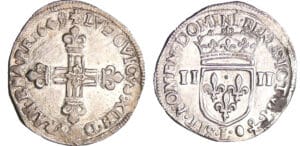 Louis XIV (1643-1715) - ¼ d'écu, frappe au marteau, avers côté croix - 1645 L (Bayonne)
