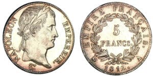 5 francs Napoléon revers Empire 1812 A (Paris)