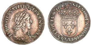 Louis XIII - Douzième d'écu - 2ème poinçon - 1643 rose A (Paris)