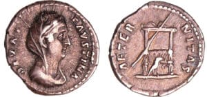 Faustine Mère - Denier (147, Rome) - Trône