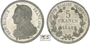 Deuxième république - 5 francs - Concours de Montagny 1848
