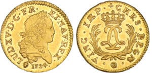 Louis XV - Louis d'or Mirliton aux palmes longues - 1724 O (Riom)