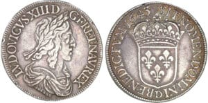 Louis XIII - Ecu - 2ème poinçon - 1643 D (Lyon)