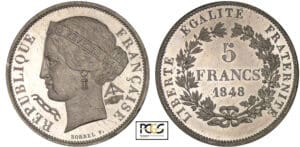 Deuxième république - 5 francs - Concours de Borrel 1848