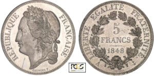 Deuxième république - 5 francs - Concours de Caunois 1848