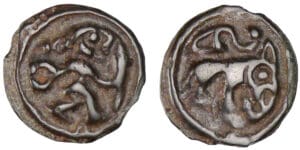 Rèmes - Potin au guerrier courant et à l'élan (60-40 av. J.-C.)