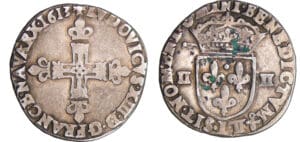 Louis XIII (1610-1643) - ¼ d'écu à la croix fleurdelisée, avers côté croix - 1613 L (Bayonne)