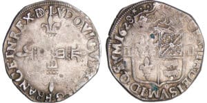Louis XIII (1610-1643) - ¼ d'écu de Béarn à la croix fleurdelisée - 1628 *F (Morlaàs)