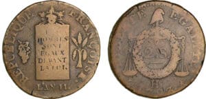 2 sols à la balance - 1793 H (La Rochelle)