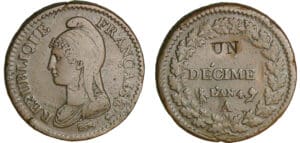 1 décime Dupré - modification du 2 décimes - An 4 A (Paris)