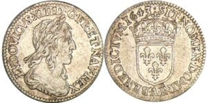 Louis XIII (1610-1643) - 1/12 écu du 2ème poinçon de Warin - 1643 A (Paris) point