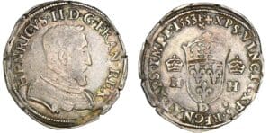 Henri II - Demi-teston - 1er type - 1553 D (Lyon)
