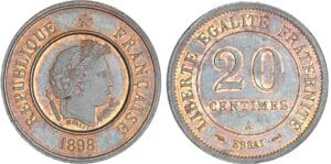 Troisième république (1871-1940) - 20 centimes troisième type Merley 1898 piéfort essai
