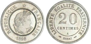 Troisième république (1871-1940) - 20 centimes troisième type Merley 1898 piéfort essai