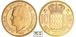 Monaco - Rainier III - 10 francs 1950 - Piéfort en or