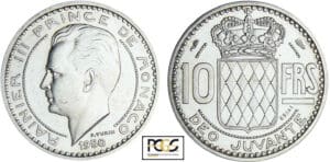 Monaco - Rainier III - 10 francs 1950 - Piéfort en argent