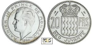 Monaco - Rainier III - 20 francs 1950 - Essai en argent