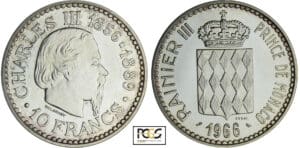Monaco - Rainier III - 10 francs 1966 - Essai en argent