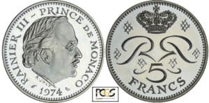 Monaco - Rainier III - 5 francs 1974 - Piéfort en argent