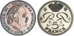 Monaco - Rainier III - 5 francs 1974 - Essai en argent