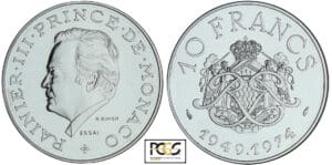 Monaco - Rainier III - 10 francs 1974 - Essai en argent