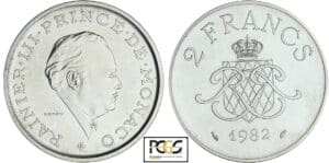 Monaco - Rainier III - 2 francs 1982 - Piéfort en argent