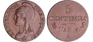 Directoire (1795-1799) - 5 centimes Dupré petit module An 4 A (Paris)