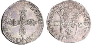 Louis XIV (1643-1715) - ¼ d'écu, frappe au marteau, avers côté croix - 1644 MA (Marseille)