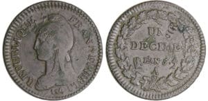 Directoire (1795-1799) - 1 décime Dupré - surfrappe du 2 décimes An 5 A (Paris)