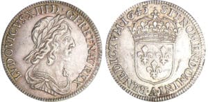 Louis XIII (1610-1643) - ¼ d'écu du 2ème poinçon de Warin - 1643 A (Paris) point, avec baies