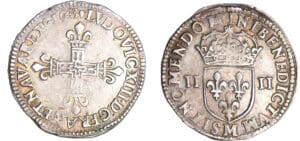 Louis XIII (1610-1643) - ¼ d'écu à la croix fleurdelisée, avers côté croix - 1643 M (Toulouse)