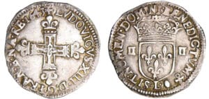 Louis XIII (1610-1643) - ¼ d'écu à la croix fleurdelisée, avers côté croix - 1643 L (Bayonne)