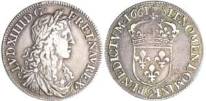 Louis XIV (1643-1715) - ½ écu au buste juvénile, 1er type - 1661 9 (Rennes) 61 / 51