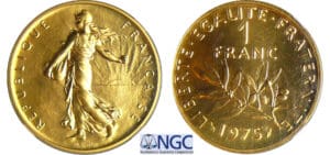 Cinquième république (1959- ) - 1 franc Semeuse 1975 piéfort or