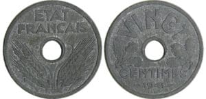 Etat français (1940-1944) - 20 centimes "Vingt" 1941 essai piéfort