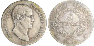 Bonaparte premier consul (1799-1804) - 5 francs An XI A (Paris)
