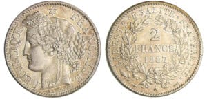 Troisième république (1871-1940) - 2 francs Cérès avec légende 1887 A (Paris)