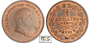 Suède - Charles XIV Bernadotte (1818-1844) - 2/3 de skilling banco 1836 (Stockholm)
