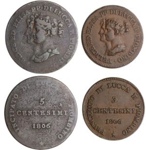 Italie - Principauté de Lucques et Piombino - 5 centesimi et 3 centesimi 1806