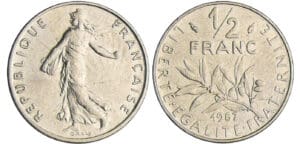 Cinquième république (1959- ) - 1/2 franc Semeuse 1987 signature O. ROTY en relief