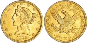 Etats-Unis - 5 dollars "tête d'indien" 1905