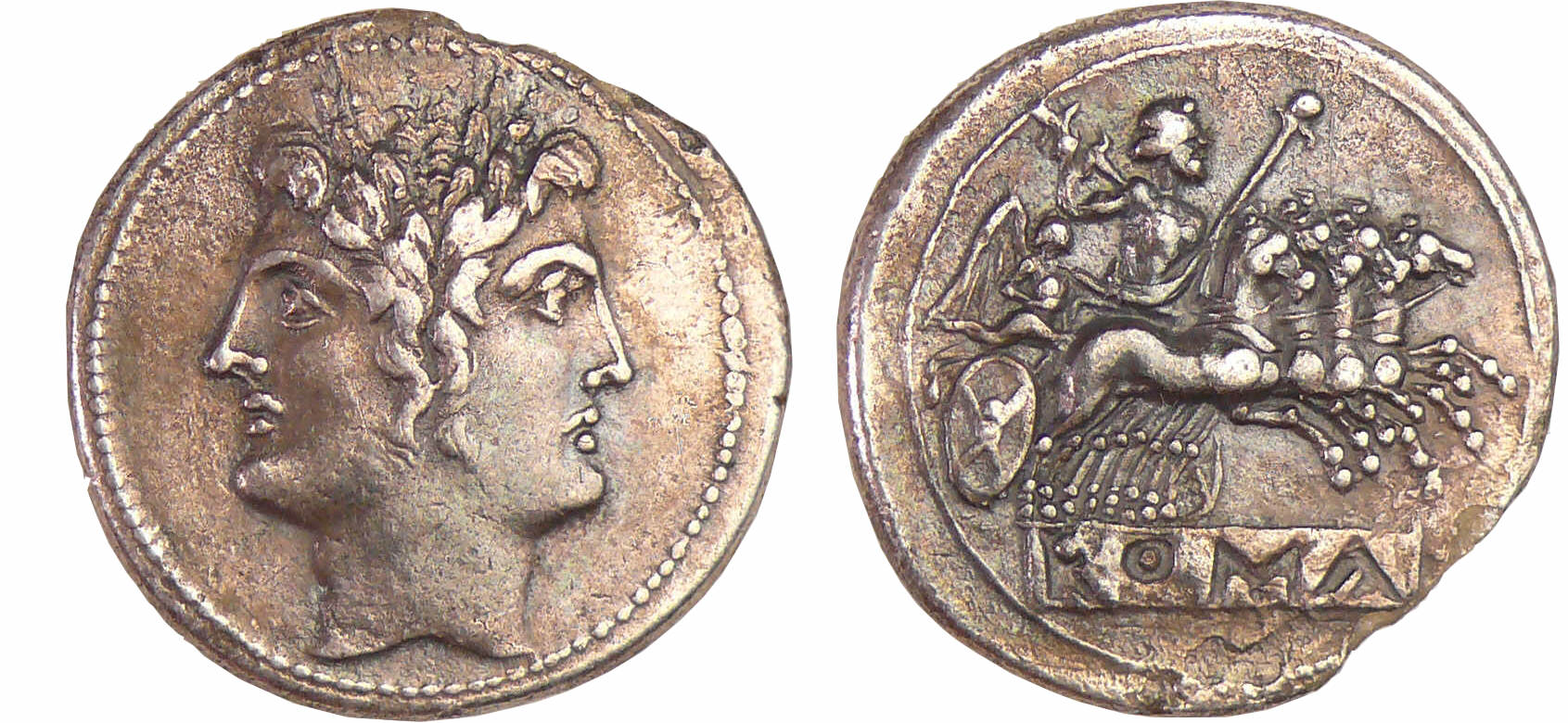 République romaine - Didrachme romano-campien 225-215 av. J.-C.) Tête janiforme République romaine - Didrachme romano-campien 225-215 av. J.-C.) Tête janiforme