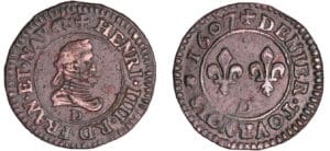 Henri IV (1589-1610) - Denier tournois - 1607 / 06 D (Lyon)