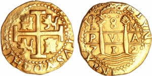 Pérou - Philip V (1700-1746) - 8 escudos 1712  LM (Lima) monnaie du naufrage de 1715 (Floride)