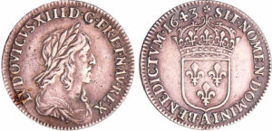 Louis XIII (1610-1643) - 1/12 d'écu du 2ème poinçon de Warin - 1643 A (Paris), Rose Louis XIII (1610-1643) - 1/12 d'écu du 2ème poinçon de Warin - 1643 A (Paris), Rose