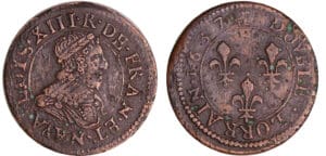 Louis XIII (1610-1643) - Double lorrain au buste viril, tête laurée, col fraisé - 1637 (Stenay)