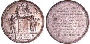France - Guerre de 1870-1871 - Médaille en étain "Investissement et siège de Paris", 1871